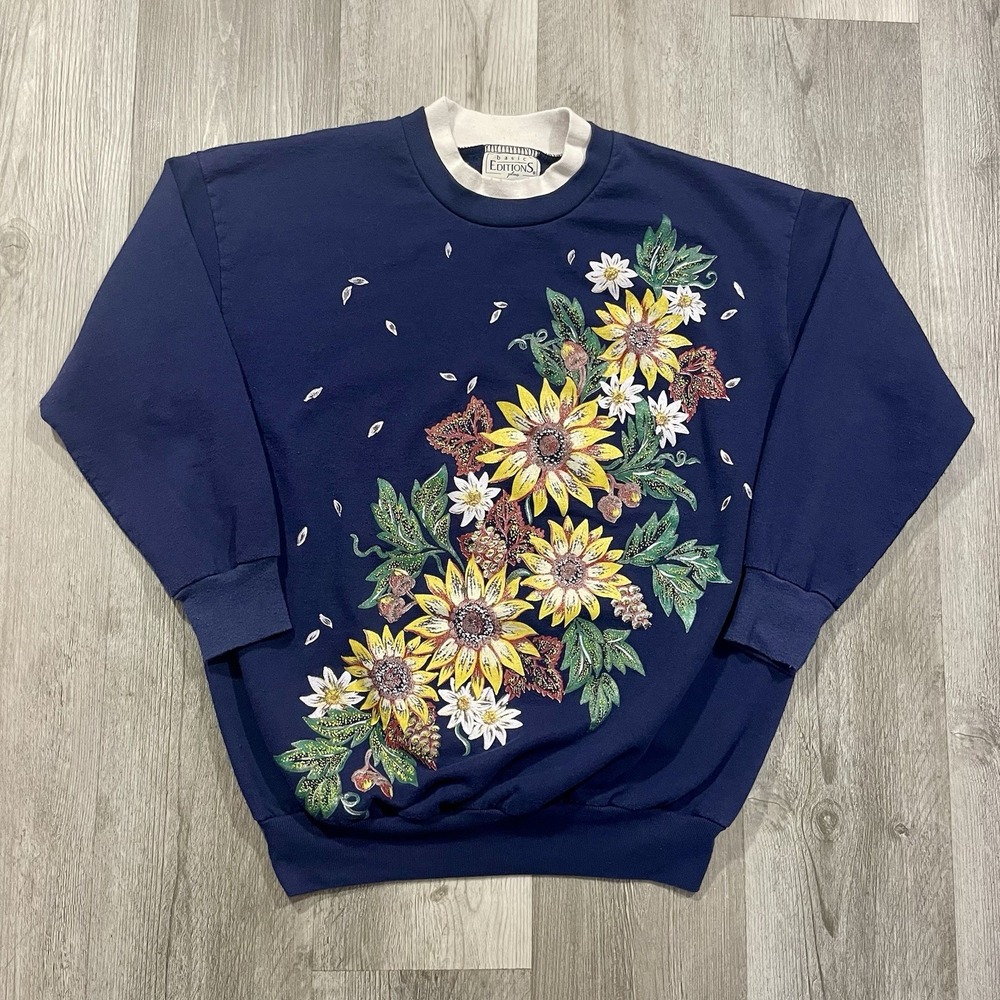 VTG 90s Big Sunflower‎ Nature Size Women's XL Grandma Garden Flower Sweatshirt